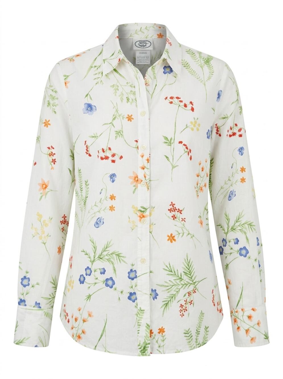Laura Ashley White Floral Collared Lightweight Button-Up Shirt Women Size 8
